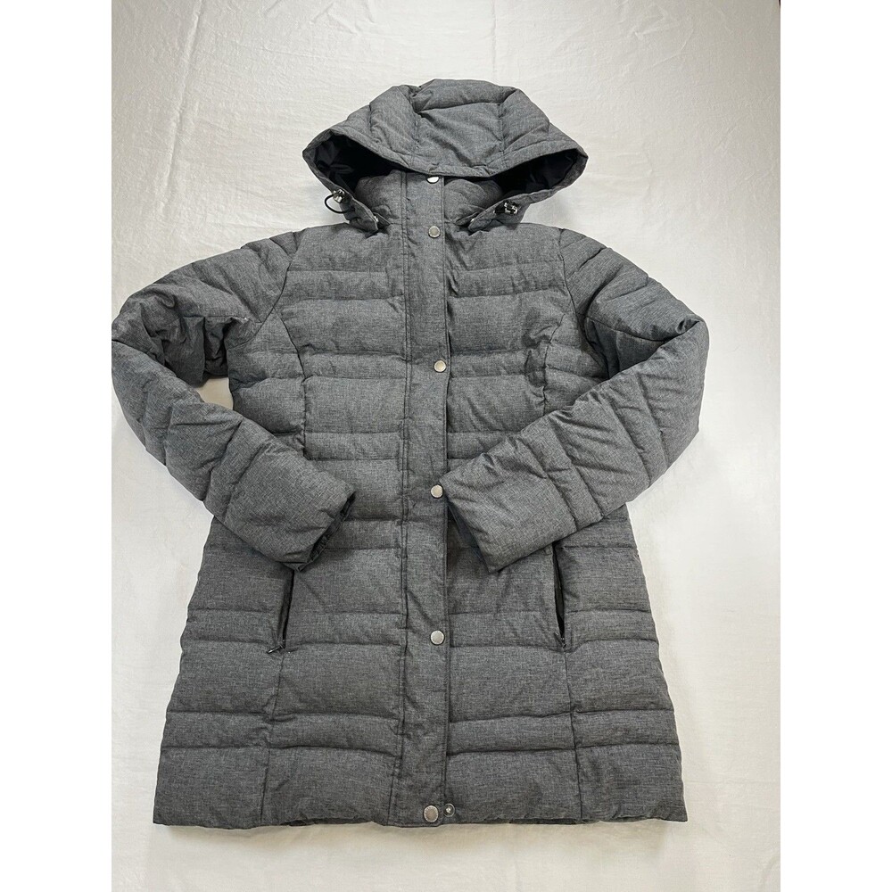 Lands End Women's M 10-12 Grey Quilted Down Puffer Winter Jacket Coat Parka